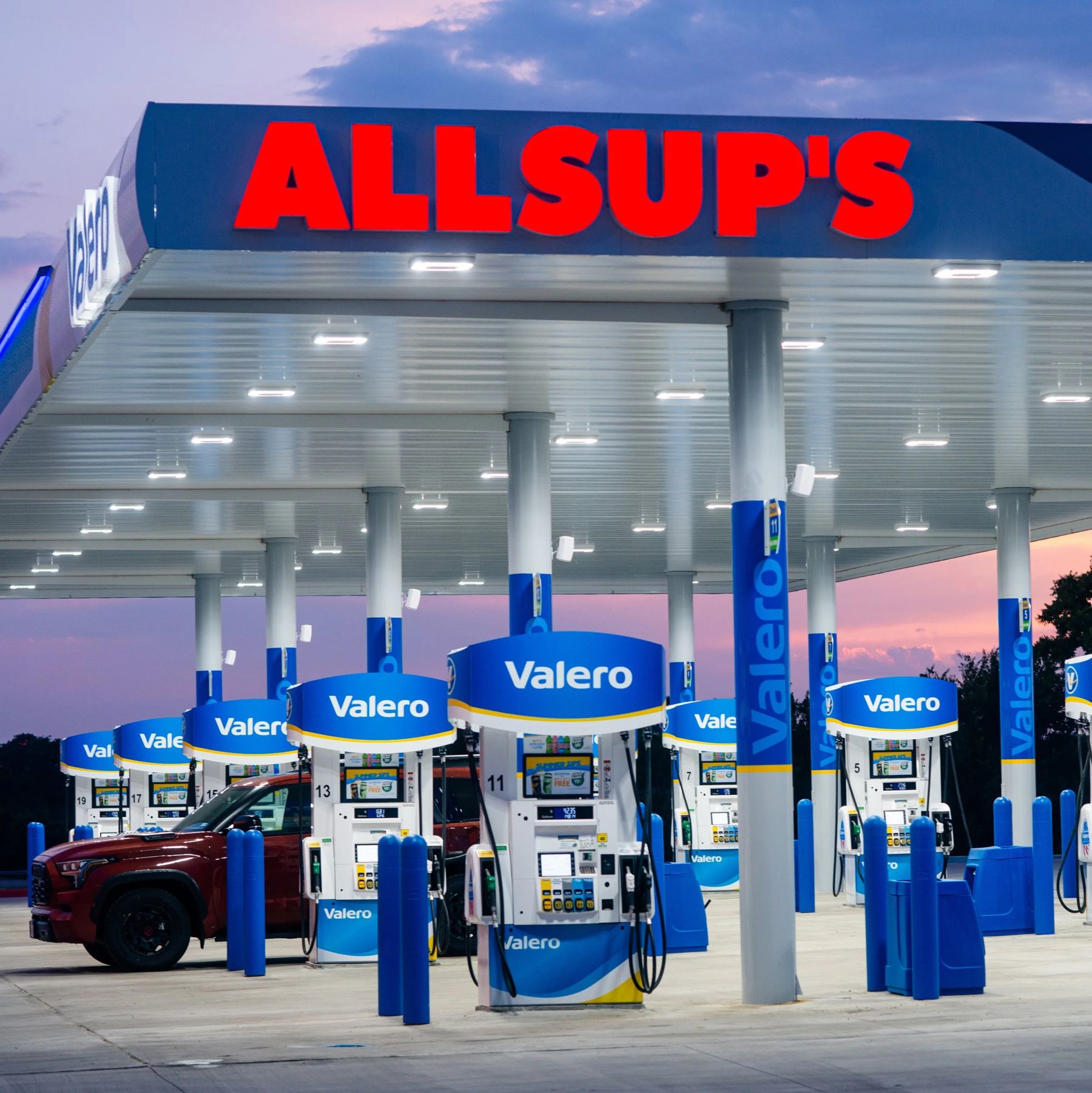 Allsup’s fuel canopy at night
